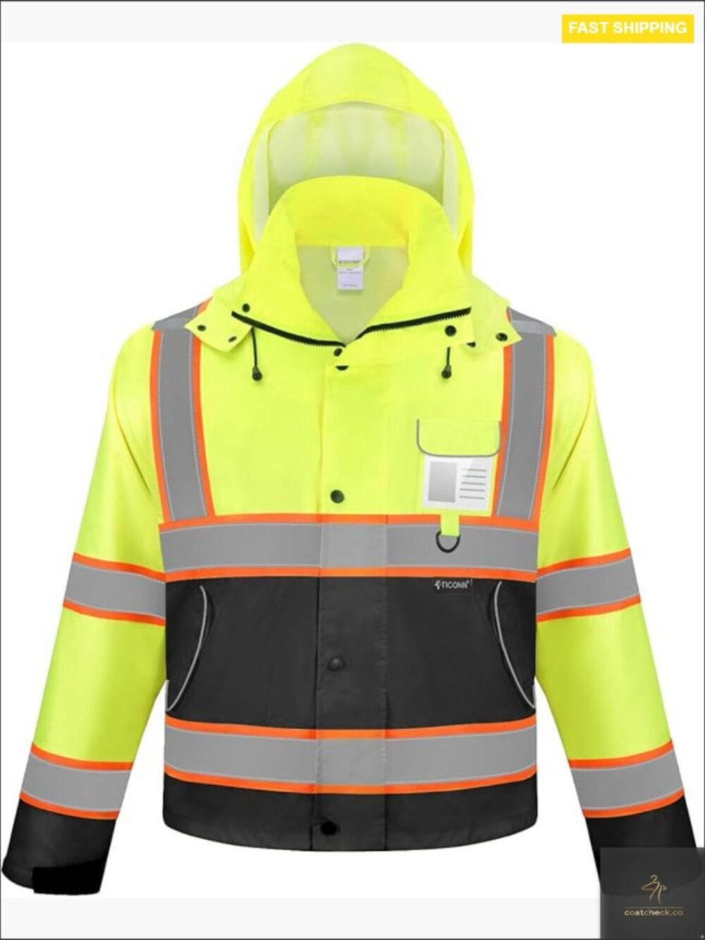 High Visibility Reflective Rain Jacket Waterproof Safety Work Coat Fitted